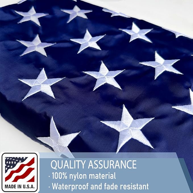 Nylon Embroidered American US Flag 3x5 FT 100% Made in The USA- Heavy Duty Vibrant Colors United States Flag with Embroidered Stars and Sewn Stripes for Home/Company/Indoor Outdoor Decoration (FMAA Certified)