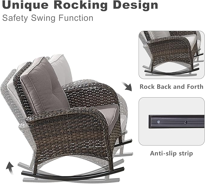 HUMMUH 5-Piece Patio Furniture Set with Fire Pit,Wicker Outdoor Rocking Chairs Patio Sofa for Backyard,Poolside,Deck