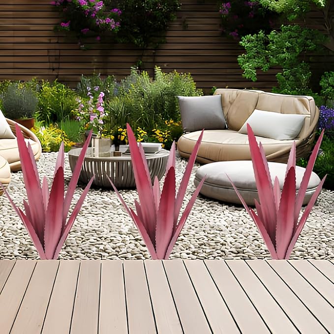 EROCK 2 Pcs Tequila Rustic Sculpture, Wind Resistant Metal Agave Plant Outdoor Home Decor, DIY Rustic Hand Painted Metal Agave Garden Art Plant Country Sculpture Statue Patio Stake Lawn Ornament Gift