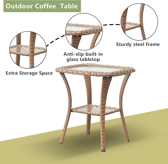 Outdoor Wicker Patio Furniture Set - 6 Piece Rattan Patio Conversation Set with 2 Rocking Swivel Chairs,2 Ottomans,1 Sofa and 1 Side Table for Porch Deck Backyard Garden(Yellow/Red)