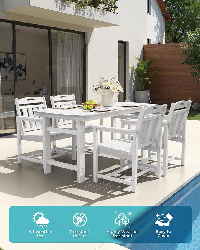 Ciokea Outdoor Patio Dining Chair Set of 2, HDPE Porch Chairs for Dining Table, All-Weather Durable Outdoor Furniture for Backyard, Garden, Lawn & Poolside, White