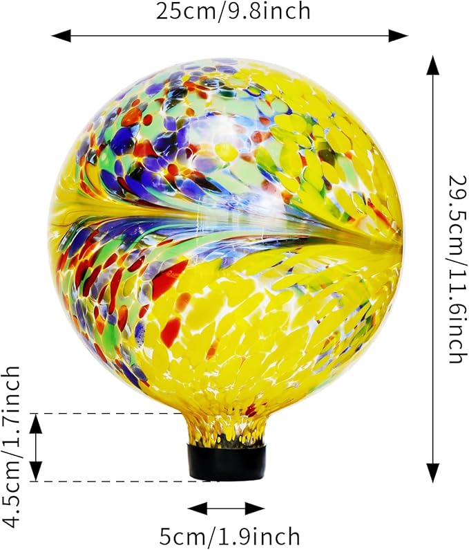 10 Inch Gazing Balls for Garden, Hand Blown Indoor Outdoor Glass Garden Globes Balls for Outside Festive Yard Lawn Ornaments Decoration (Yellow)