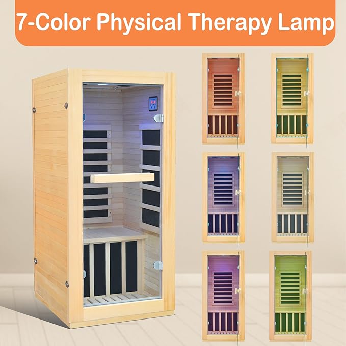 Home Far-Infrared Sauna Cabin Crafted from Canadian Hemlock Wood 900W Red Light Bluetooth Speaker Single-Person Indoor Model Dimensions: 28.35 × 32.28 × 61.42 inches