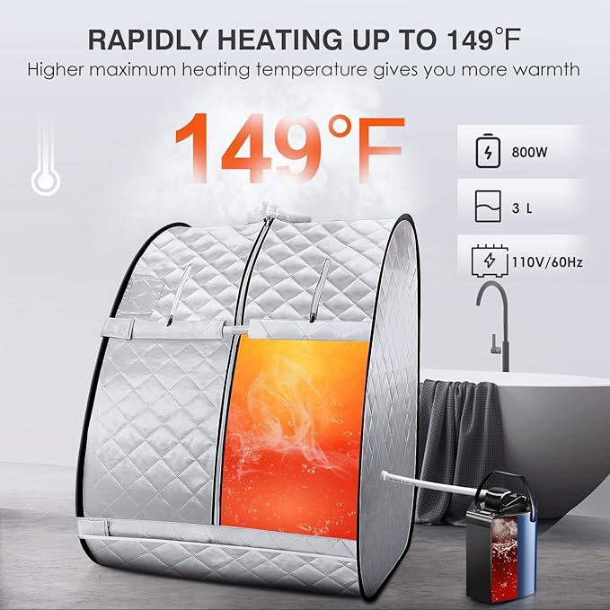 Portable Steam Sauna, Personal Sauna Box for Home, Sauna Tent Saunas for Home Spa, 3L & 800W Steam Generator with Protection, Bag & Chair Included, Steam Sauna with Remote Control -Sliver
