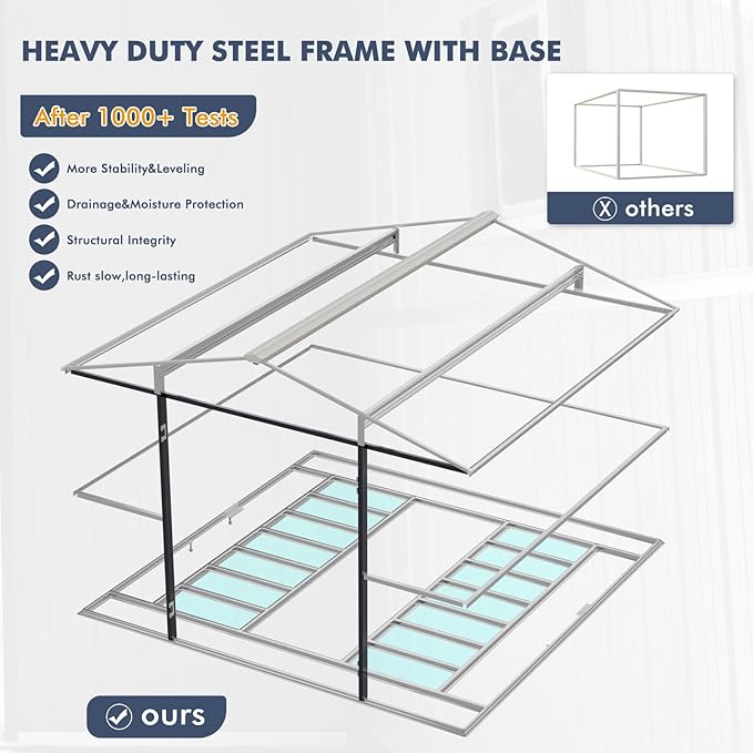 10x10 FT Metal Outdoor Shed with Floor Base Waterproof Large Tool House with Unique Clear Roof Skyview Windows Air Vents Door for Garden Patio Backyard Storage Lawnmower,Garage,Dark Grey