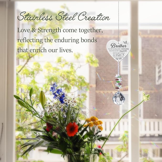Sympathy Gifts for Loss of Brother,Memorial Crystal Suncatcher,Memorial Gifts for Loss of Brother,Hanging Crystals Ornament for Window Rainbow Maker Prisms Home Decor Gift