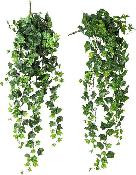 RECUTMS 39.4’’ Artificial Ivy Hanging Garland Leaves Vine Plants Real Touch Faux Plastic Wall Greenery for Home Garden Veranda Door Shelf Indoor Outdoor Decoration Set of 2