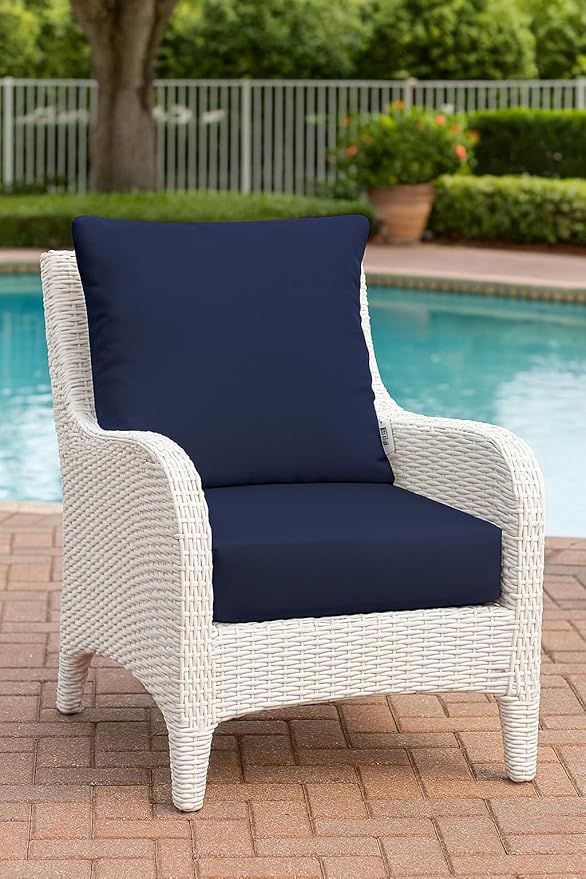 RSH DECOR Deep Seating Cushion with Pillow Back | 24” x 23” x 4" Seat | Water and Fade-Resistant Spun Fabric | Made in USA | Outdoor Chair Cushion Set for Patio Furniture (Navy Blue)