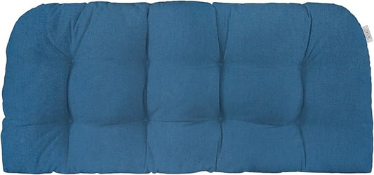RSH DECOR: Sunbrella Tufted Wicker Loveseat Cushion | 41” x 19" | Water and Fade-Resistant Performance Fabric | Outdoor Settee Cushion for Patio Furniture | Canvas Regatta