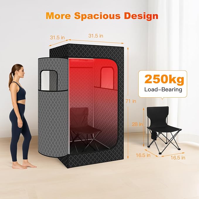 Upgraded Infrared Sauna Box for Relaxation, Portable Sauna for Home, Sauna Tent with 660nm Red Light Therapy, Quick Heating and Easy Setup, Personal Sauna with 2.5L/1000W Steamer, 2.6’ x 2.6’ x 5.9’