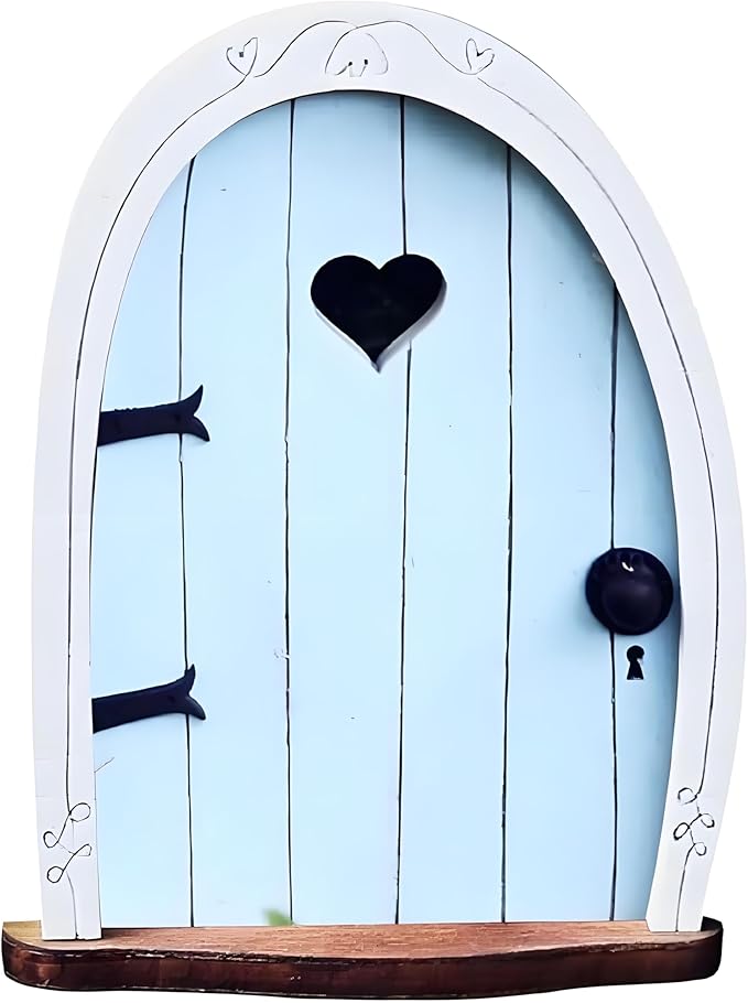Blue Miniature Fairy Door for Tree, 3D Garden Decor, Bonsai Terrarium Micro Landscape Decoration Accessories Garden Miniatures