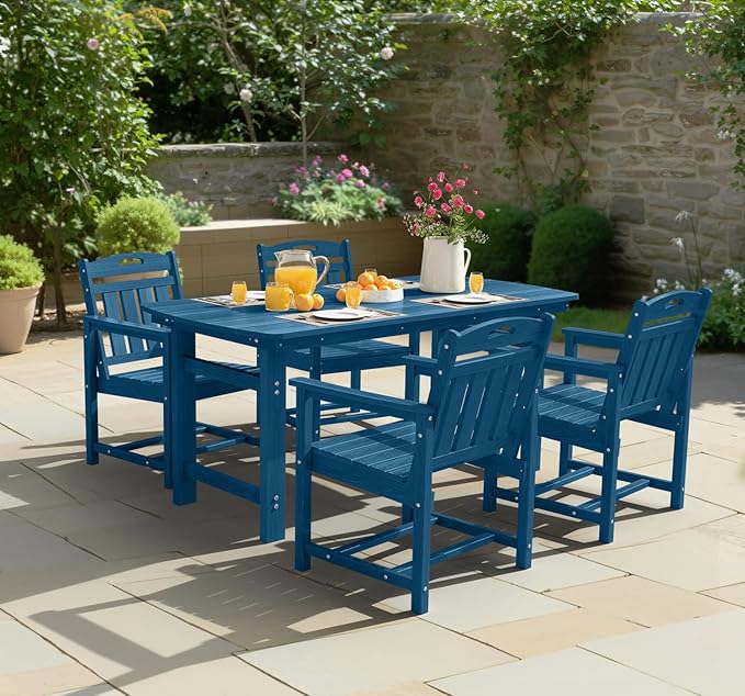 Ciokea Outdoor Patio Dining Chair Set of 2, HDPE Porch Chairs for Dining Table, All-Weather Durable Outdoor Furniture for Backyard, Garden, Lawn & Poolside, Navy Blue