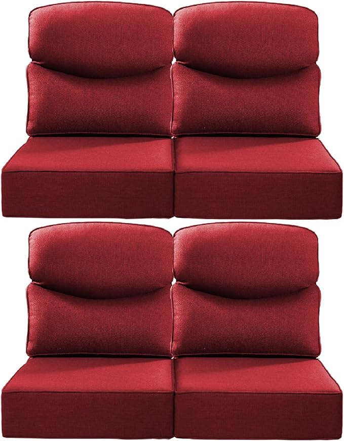 Luxury 24x24x6 Inch Smile Patio Dining Chair Cushions Set of 4 - Heavy Duty Water Slashproof Outdoor Seat Cushion for Outside Furniture Swivel Chairs Loveseat L-Shape Sofa - Red