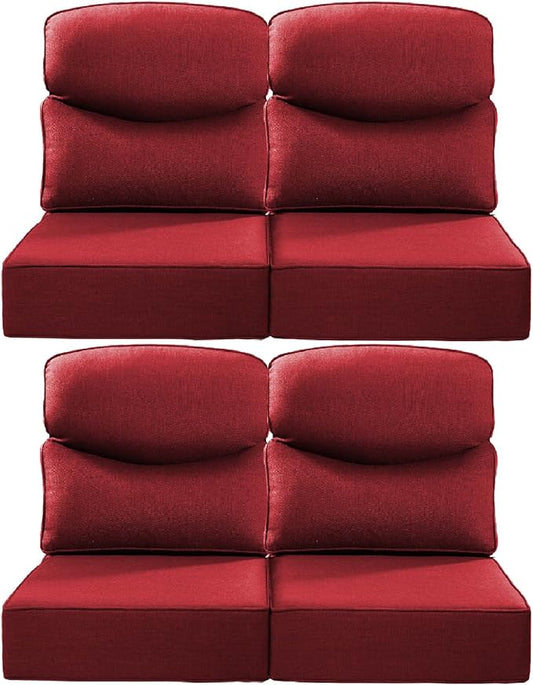 Luxury 24x24x6 Inch Smile Patio Dining Chair Cushions Set of 4 - Heavy Duty Water Slashproof Outdoor Seat Cushion for Outside Furniture Swivel Chairs Loveseat L-Shape Sofa - Red