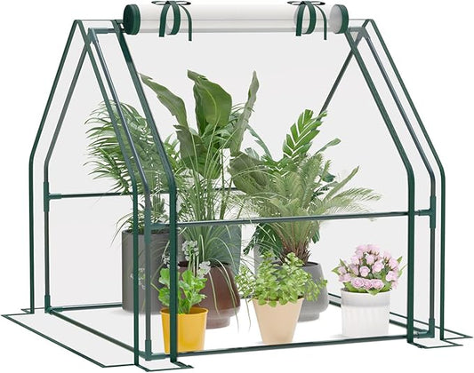 Portable Mini Greenhouse, 40.2"x37.8"x37.8" Greenhouses for Outdoors with Dual Large Zipper Doors & Ground Stakes, Waterproof Plastic Green House for Outside Garden Patio Backyard