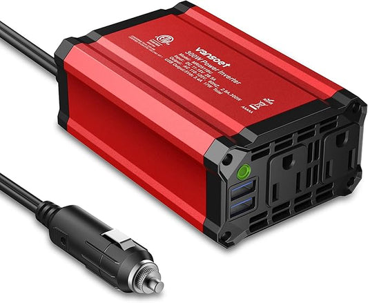 300w Power Inverter DC 12V to AC 110V - vansoet Car Plug Adapter Outlet with 3.4A Dual USB Fast Charging Port - Car Charger Cigarette Lighter Adapter for Phone, Laptop on Road Trip, Aluminum Housing