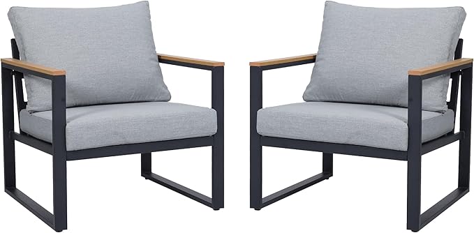 Outdoor Chairs Set of 2, Outdoor Furniture Set, Outdoor Conversation Chair Sets for Balcony Backyard Park Garden, Light Grey