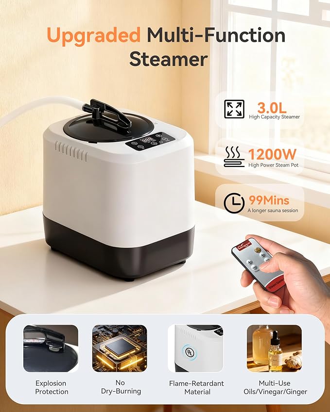 Sauna Box, Upgraded Portable Sauna for Home 5-Layer Waterproof, 3L 1200W Steamer, 9 Levels, Dual YKK Zippers, Big Folding Chair, 99 Mins Timer, Remote Control, Steam Sauna Room Personal Saunas Tent