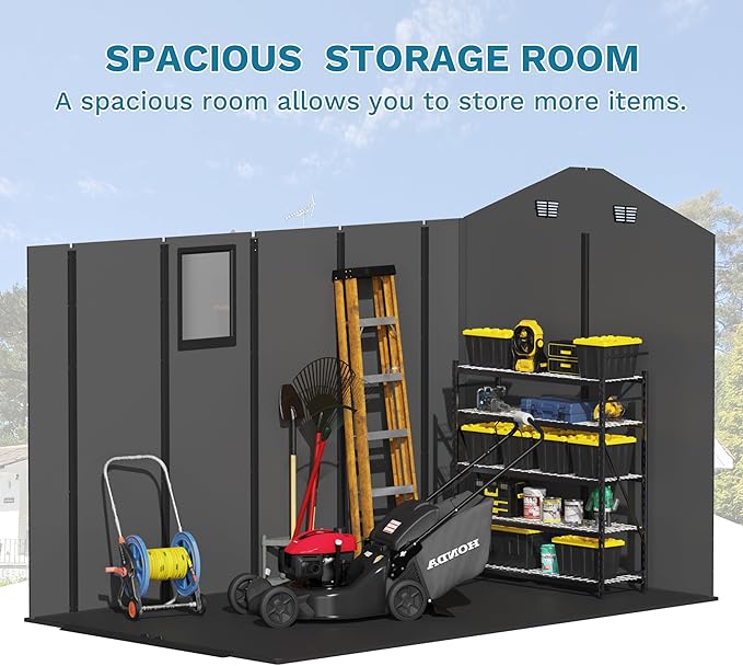 Devoko 6x10 FT Plastic Outdoor Storage Shed - Lockable Resin Tool Shed with Window & Floor - Easy Assembly for Garden, Backyard, Deep Gray