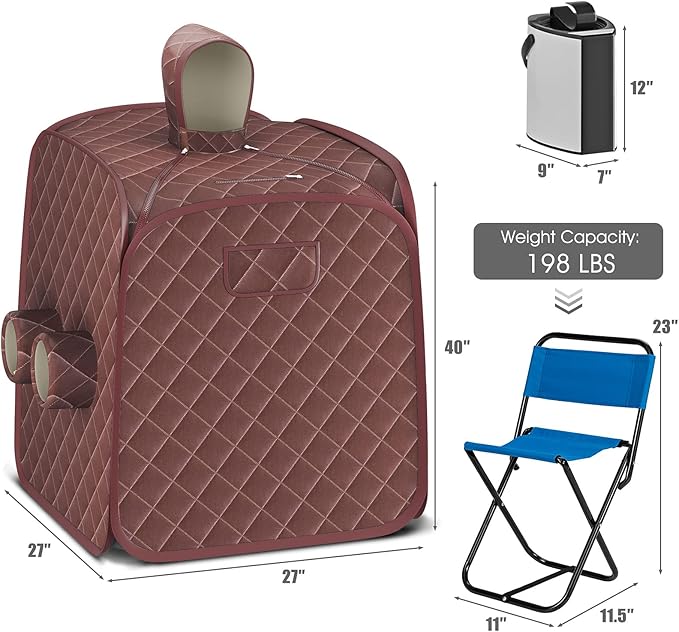 COSTWAY Portable Steam Sauna, Remote Control, 3L Steamer, Foldable Sauna Spa with 9 Temperature and 90 Mins Timer, Atomization, Personal Sauna Hat Tent for Detox Relaxation (Coffee)