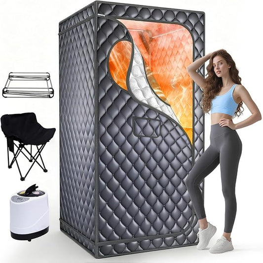 Portable Sauna for Home, Upgraded Personal Steam Sauna Box with 3L 1200W Steamer, Folding Chair, Extra Large Size Foldable Home Sauna 3’X 3’X 5.9’, Full Body Sauna Tent for Relaxation Spa, Gray