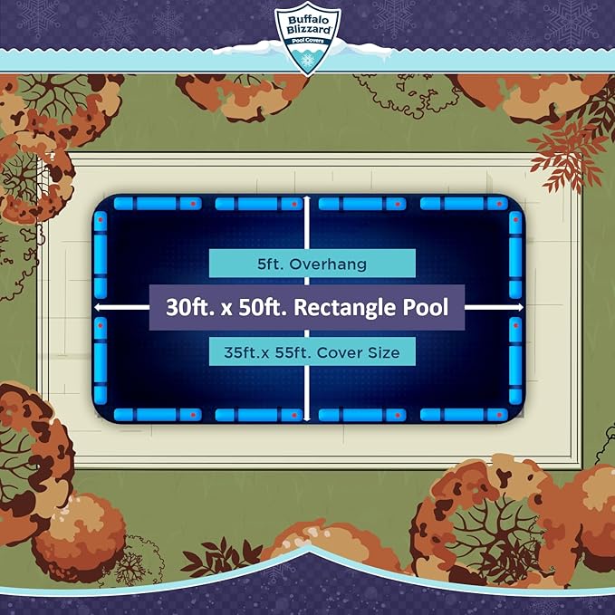 Buffalo Blizzard Deluxe 30 ft x 50 ft Rectangular Winter Pool Cover | Blue/Black | Closing Inground Swimming Pools | Easy to Install | Heavy Duty, Cold & UV Resistant | Shields from Seasonal Debris