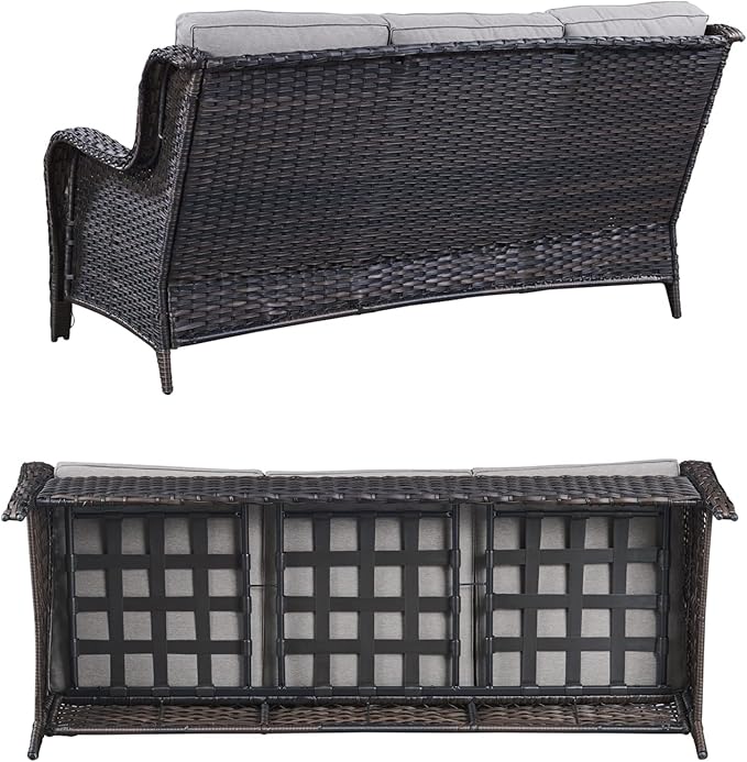 HUMMUH 3-Seat Outdoor Wicker Sofa PE Rattan Patio Couch with Cushions,Deep Seat High Curved Back Armset Patio Sofa