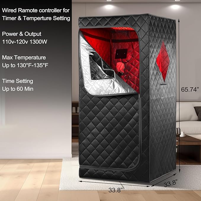 Infrared Sauna Box, Portable Infrared Sauna for Home, Personal Infrared Sauna with Red Light Threapy, Remote Control, Heating Foot Pad, Upgraded Comfortable Chair