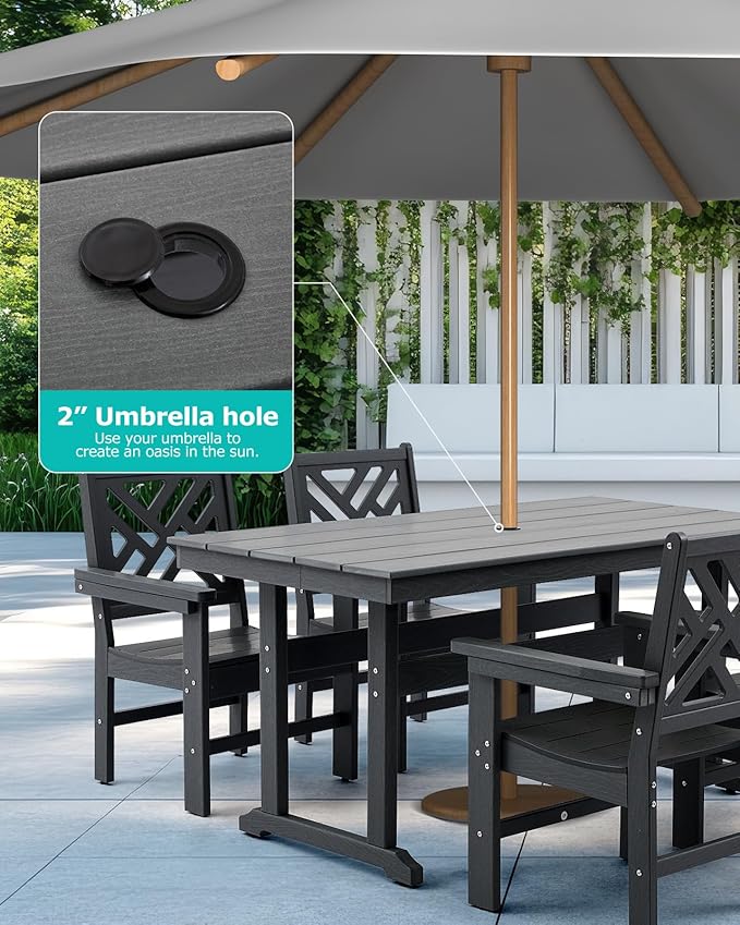 10 Piece HDPE Outdoor Dining Set for 8, Patio HDPE Furniture Set with 2 Table and Umbrella Hole, Outdoor Table and Chairs for Garden, Poolside, Backyard, Deck