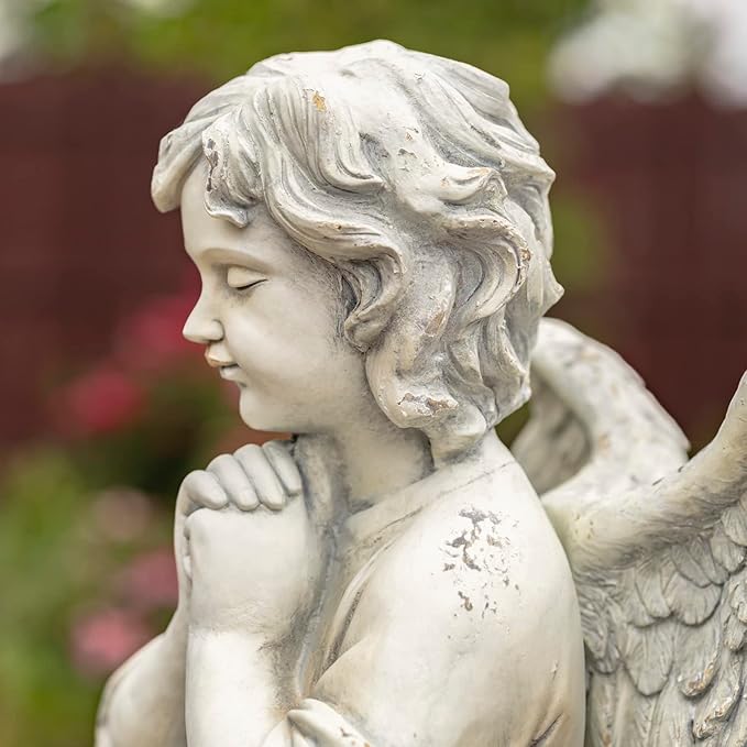 Zaer Ltd. 39" Tall Magnesium Angel Statue Figurines for Outdoor and Indoor Use (Praying Taylor, Antique White)