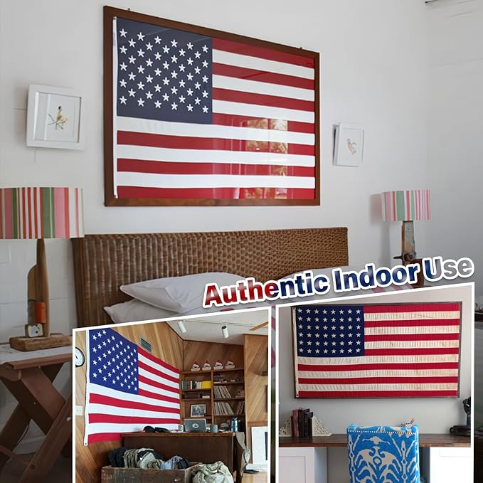 Deluxe Cotton American Flag 5x8 FT for Outside, Tear Resistant US Flags High Wind with Embroidered Stars, Sewn Stripes, the Best Indoor Outdoor Flag