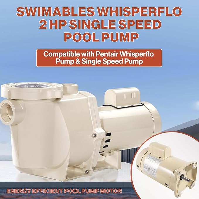 Swimables 011515 WhisperFlo 2 HP Single Speed Pool Pump - High Performance Premium WhisperFlo Pool Pumps Replacement - Quiet, Energy Efficient 2 HP Inground Pool Pump for Maximum Power