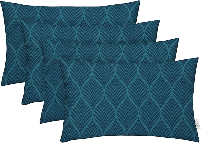 RSH DECOR: Lumbar Throw Pillows Set of 4 | 20” x 12" | All-Weather Spun Fabric | Water and Fade-Resistant | Outdoor Support Pillows for Patio Furniture | Fenbrook Blue