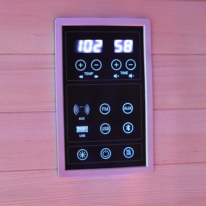 Low EMF Far Infrared Sauna for 3 Person, Canadian Hemlock Wood Sauna Room with Tempered Glass Door, WiFi Control, 220V, 12 Infrared Heaters, 2850W, Reading & 7-Color Starry Light, Oxygen Bar, Speaker