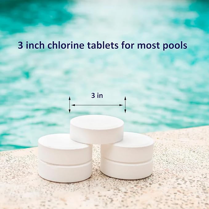 PROFELIZ 3 Inch Pool Chlorine Tablets, Slow-Dissolving Spa Sanitizer Eliminate Bacteria Algae Stabilized Chlorine for Swimming Pools Hot Tubs Spa Treatment (60lbs)