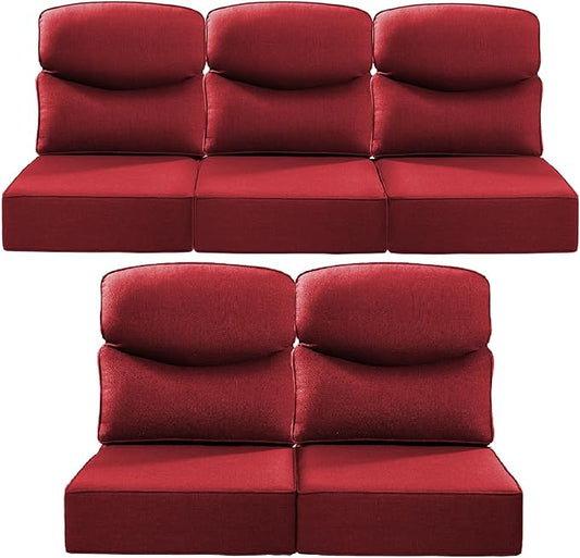Luxury 24x24x6 Inch Smile Outdoor Cushions for Patio 5 Piece Set - Set of 5 Zippered Outside Pillows for Wicker Dining Rocking Swivel Chairs Loveseat Couch Sectional Sofa - Red