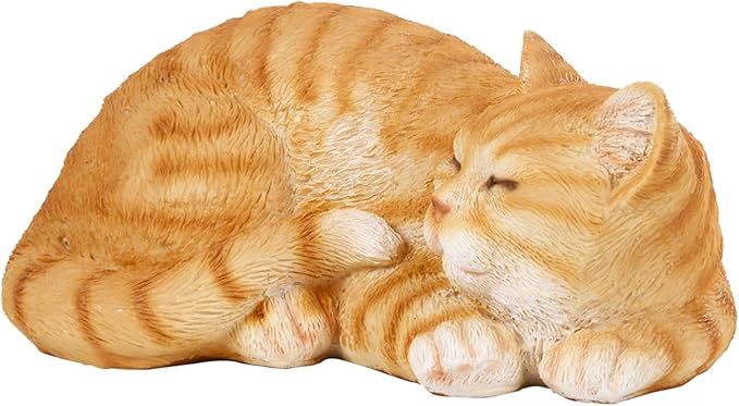 Elenon Cat Garden Statue Decorative for Yard, Orange Tabby Sleeping Cat Figurines Home Lawn Decor, Patio Kitten Tuxedo Statues Pets Memorial Ornament for Cat Lovers