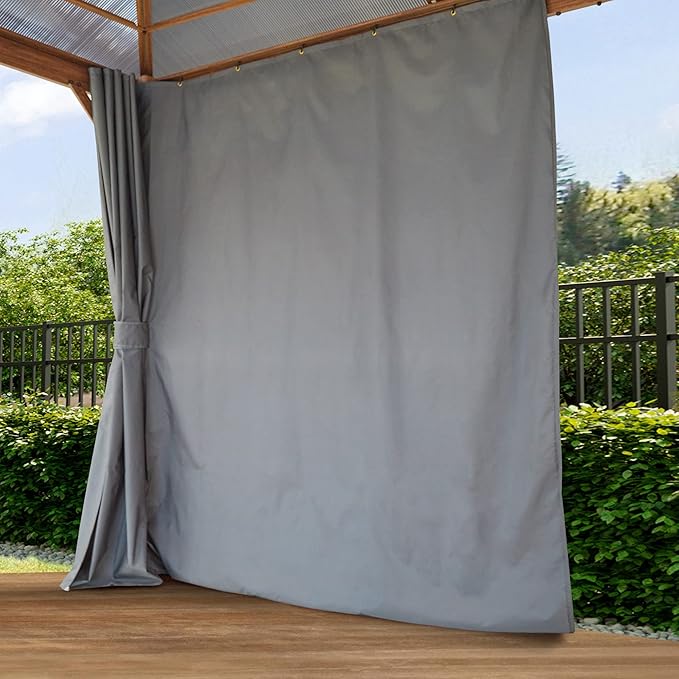 TOOLPORT Hardtop Gazebo 13x13 ft with Polycarbonate Roof - Wood-Like Finish - 4 Side Panels in Gray