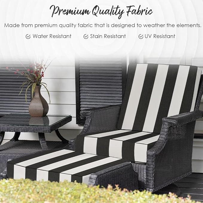 RSH DECOR: Deep Seating Chair Cushion with Pillow Back | 24” x 24” Seat | All-Weather Spun Fabric | Outdoor Cushion Set for Patio Furniture | Navy Blue
