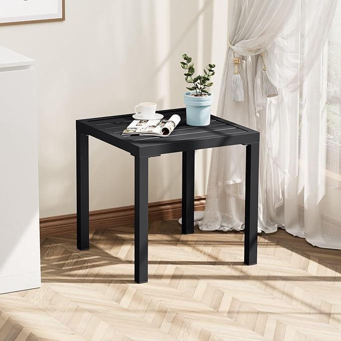 Crestlive Products Outdoor Side Table - Small Metal Square End Table - Easy to Assemble, Weather Resistant Ideal for Garden, Patio, Poolside, Beach, Balcony, Porch