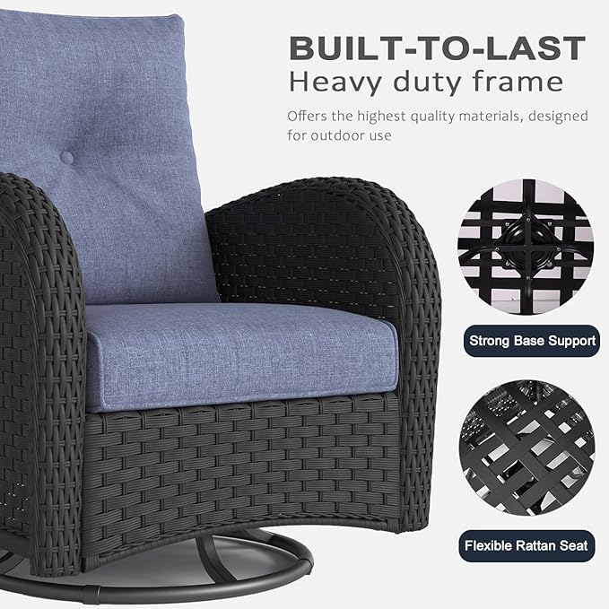 LayinSun 7 Pieces Outdoor Patio Furniture Set with Fire Pit Table, Rattan Wicker Sectional Swivel Rocker Chairs Sets