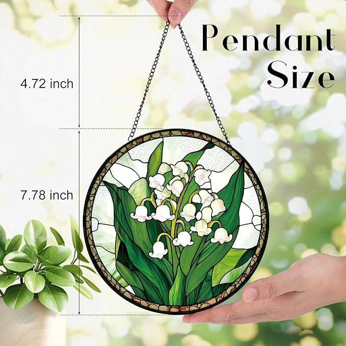 Lily of The Valley Flower Suncatcher -7.9 in Stained Glass Window Hanging Sun Catcher Garden Decor