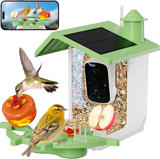 Smart Bird Feeder with Camera, AI Identify & Auto Capture, 2K HD Live Video Bird House with Camera, Instant Arrival Alerts, Cloud Storage Videos, Ideal Gift for Bird Lovers
