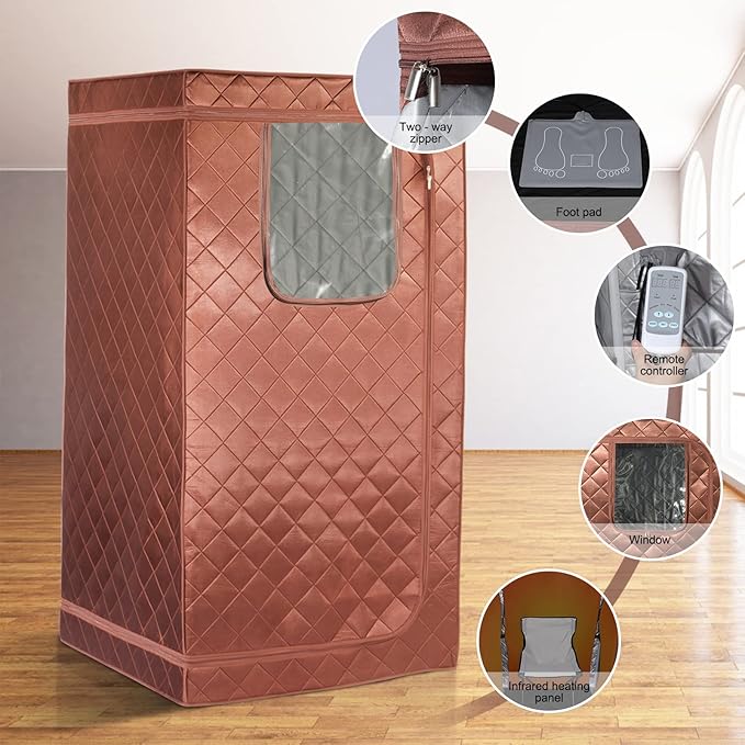 Portable Infrared Sauna for Home, Full Body Personal Saunas Tent at Home Spa with Heating Foot Pad, Remote Control & Foldable Chair for Relaxation & Detox(L 33.8" x W 33.8" x H 65.7")