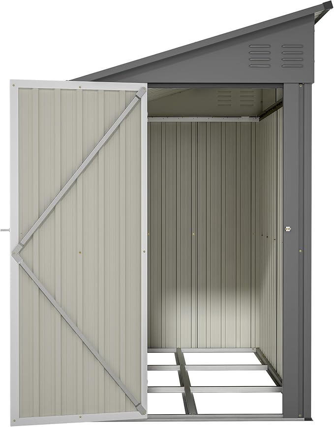 4×8 FT Lean to Metal Shed,Outdoor Heavy-Duty Storage Shed with Floor Base,All Weather Waterproof Garden Tool House W/Lockable Door&2 Air Vents,Reversible Door Design,for Backyard,Patio,Lawn,Gray