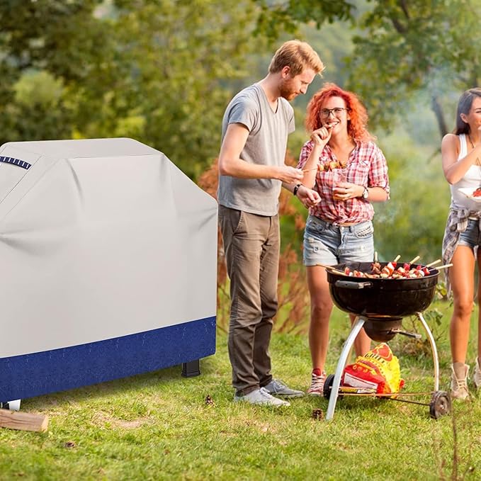 Grill Cover for Outdoor Grill 600D Heavy Duty 59Inch Waterproof,UV & Fade Resistant,BBQ Cover with Adjustable Straps,BBQ Grill Cover for Weber,Blackstone,Charbroil etc,Blue with Print