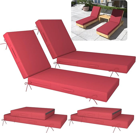 80 x 26in Chaise Lounge Cushions Outdoor Furniture Set of 2 Patio Pool Lounge Chair Cushions 4'' Waterproof Outdoor Double Weather Resistant Detachable Chaise Cushion(Burgundy)