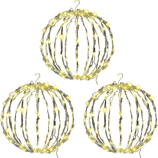 LED Light Balls Metal Hanging Tree Sphere Globe Light for Patio Holiday Festival Garden Decor (16 Inch 3 Pack)