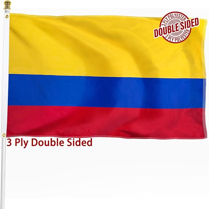 Colombia Colombian Flag 3x5 ft Outdoor, Double Sided 3 Ply Heavy Duty Colombia National Country Flag, 100% Quality Polyester Colombian Banner with Brass Grommets 4 Rows Stitches