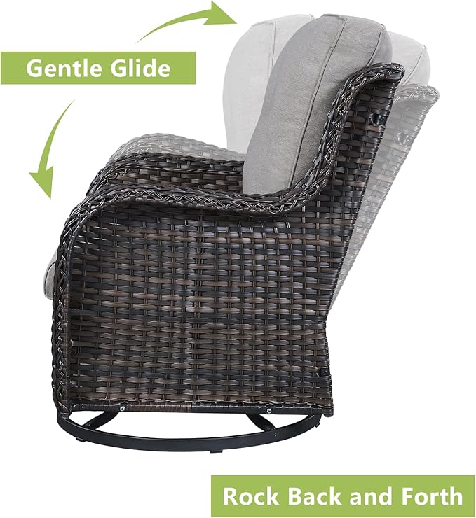 Rilyson 5 Piece Outdoor Patio Furniture Set - Rattan Wicker Patio Conversation Sets with 2 Swivel Rocker Chairs,2 Ottomans and 1 Sofa for Outside Porch Deck Backyard(Brown/Grey)